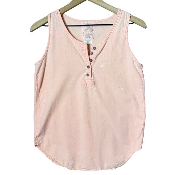 At Last Henley Tank Top 100% Cotton Sleeveless Boho Chic Tank Top Large - Picture 1 of 13